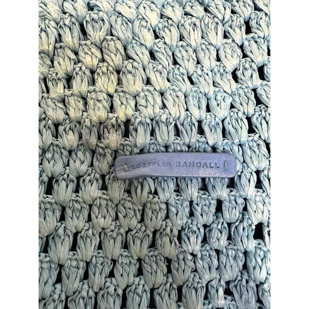 LOEFFLER RANDALL Light Blue Crochet Trudie Frame Gold Chain Clutch Purse Bag
